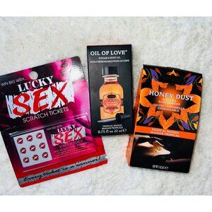 3pc Bundle Lucky Sex Scratch Tickets & Kamasutra Tropical Mango Oil Of Love